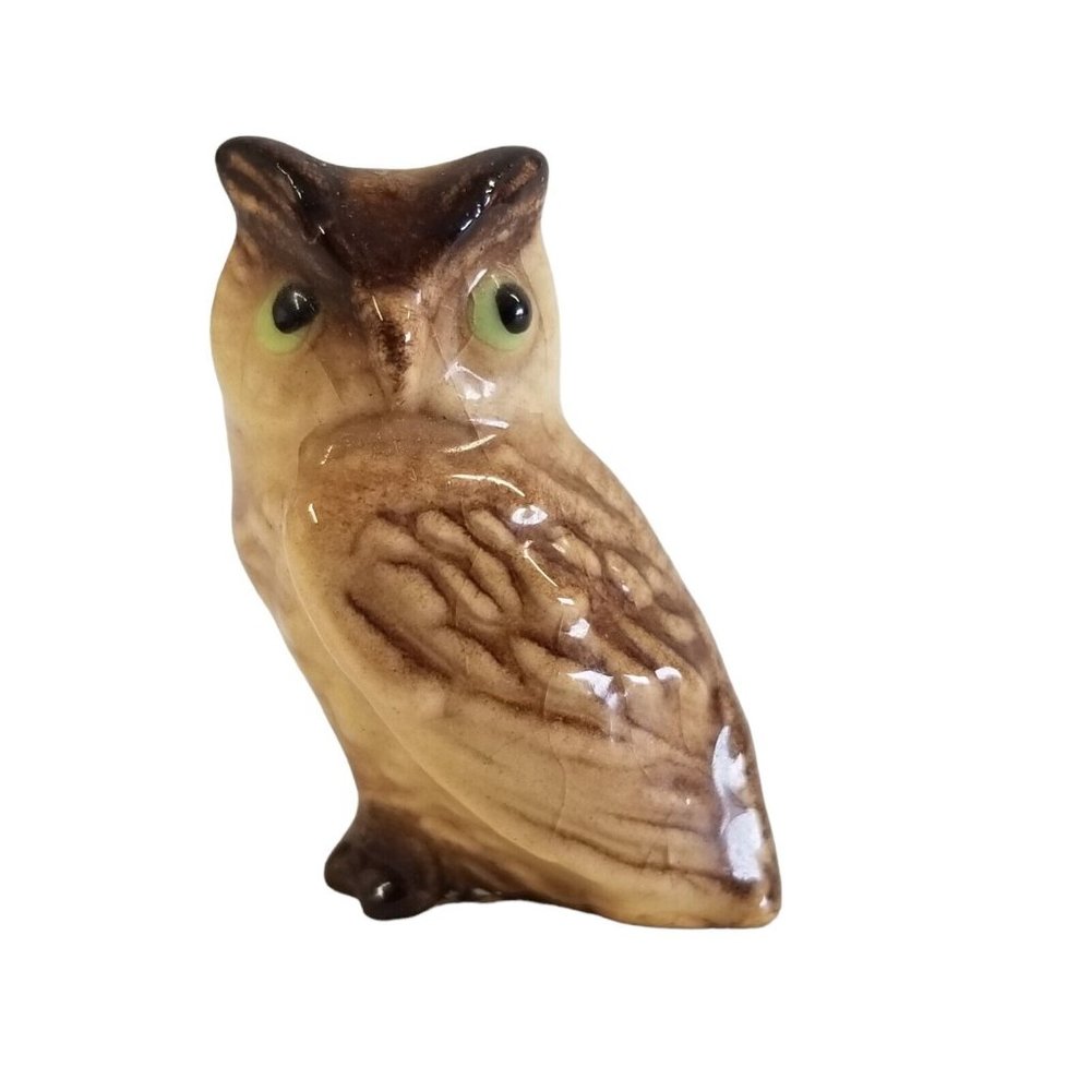 Hagen Renaker Owl Miniature Figurine Green Eyes Great Horned Mini Bird Figure